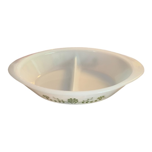 Vintage Glasbake Green Crazy Daisy/Spring Blossom Divided Casserole Dish #J2352 - Picture 5 of 9